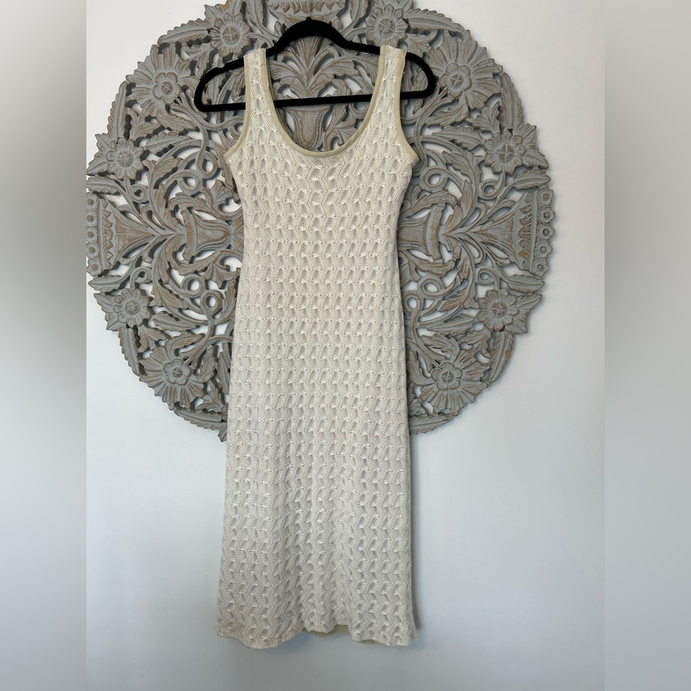 Vintage L’atelier Clientele Crochet Maxi Dress Cream/Sleeveless/Fully Lined/M